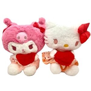 Sanrio Plush Set My Melody Kuromi & Hello Kitty Valentine Heart Cute Pink Bundle